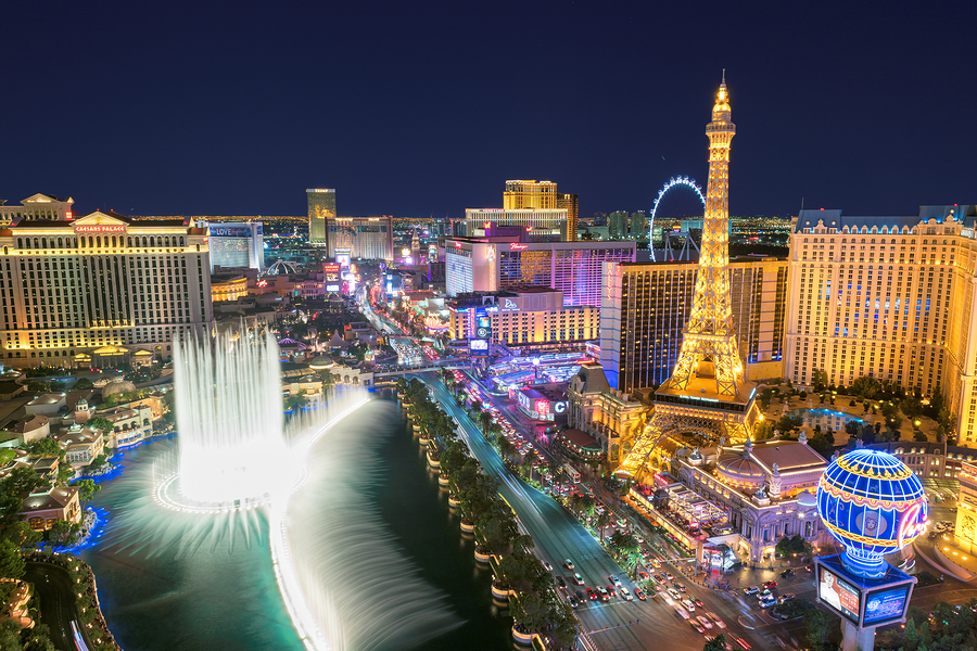 World Famous Vegas Strip In Las Vegas, Nevada As Seen At Night O